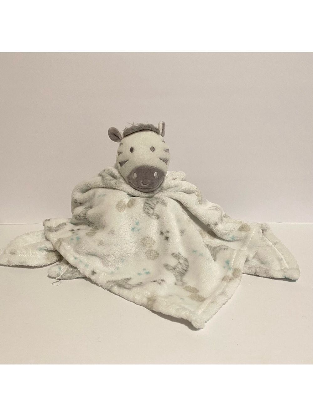 Modern Baby Zebra Lovey Zoo Animal Oversize Large Security Blanket White 22”